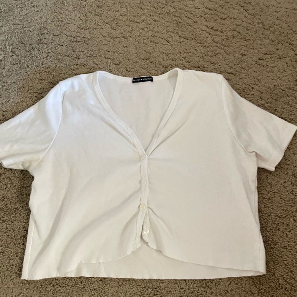 Brandy Melville White Short Sleeve Crop Top